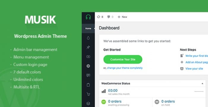 Musik - WordPress Admin Theme Plugin – Bliter GPL