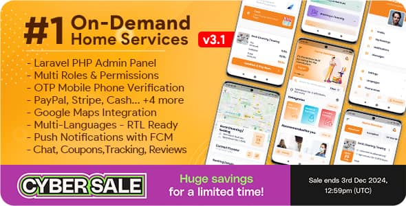 On-Demand Home Services, Business Listing, Handyman Booking with Admin Panel e PHP Script