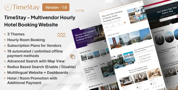 TimeStay – Multivendor Hourly Hotel Booking Laravel Website (SAAS) PHP Script