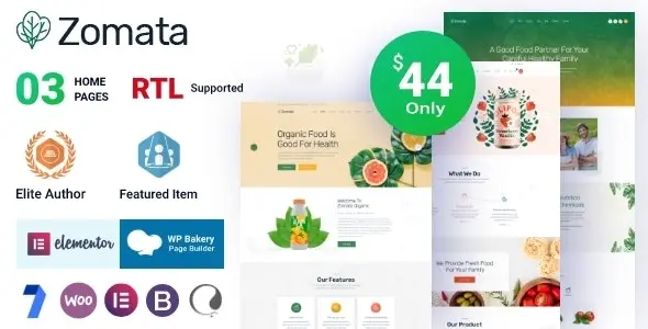 Zomata – Organic Food WordPress Theme + RTL