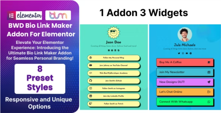 BWD Bio Link Maker Addon For Elementor WordPress