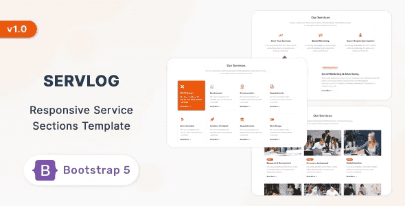 Servlog – Bootstrap 5 Service & Features Section Template HTML