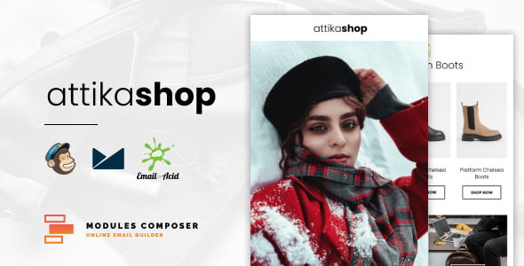Attika – E-commerce Responsive Email for Fashion & Accessories with Online Builder HTML Template