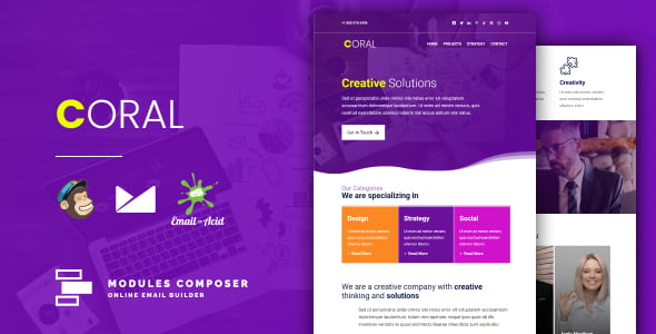 Coral – Responsive Email for Agencies, Startups & Creative Teams with Online Builder Template HTML