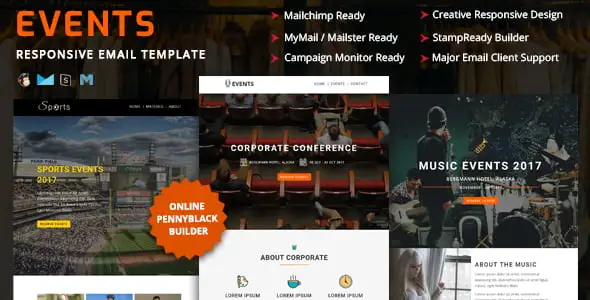 EVENTS – Multipurpose Responsive Email Template HTML With Online StampReady Builder Acces