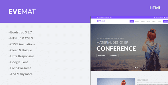 EveMat – Responsive HTML Event Template