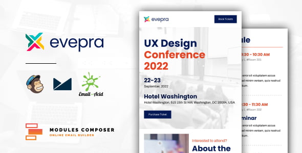 Evepra – Responsive Email Template HTML for Events & Conferences with Online Builder
