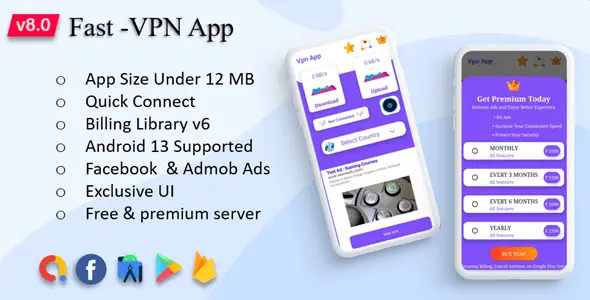 Fast-Pro VPN App – VPN Unblock Proxy  VPN In App Purchase High Secure VPN Admob Ads