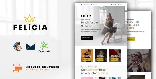 Felicia – E-commerce Responsive Email for Fashion & Accessories with Online Builder Template HTML