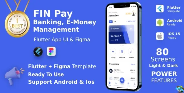 FinPay App – ANDROID + IOS + FIGMA – UI Kit – Flutter – Banking, E-Money Management
