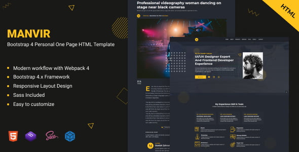 Manvir – Bootstrap 4 Personal One Page HTML Template