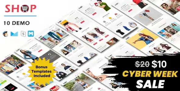 SHOP – Responsive Shopping Email Pack with Online StampReady & Mailchimp Builders Template HTML