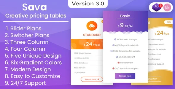 Sava – Pricing Tables and Plans HTML Template