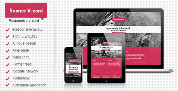 Sooner – Responsive One Page V-card Template HTML