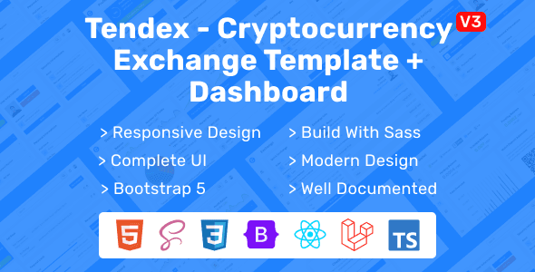 Tendex – React, HTML & Laravel Crypto Exchange Landing Page With Dashboard Admin